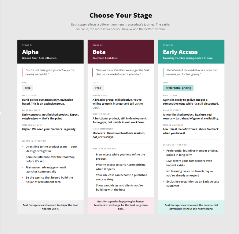 early access programme stages access vincere evo