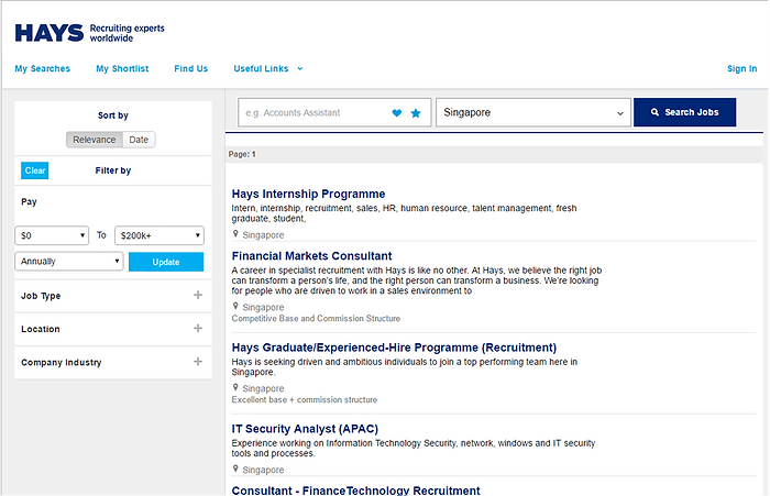 Hays advanced job search tool