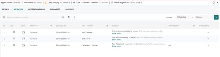 access vincere evo shift log
