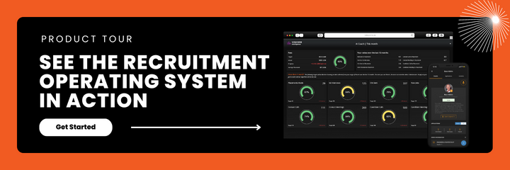 Orange and black banner with an image of the recruitment operating system.