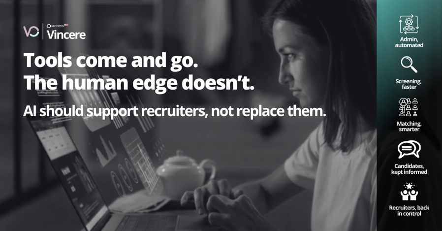 recruiter working at a computer using AI which should support recruiters not replace them